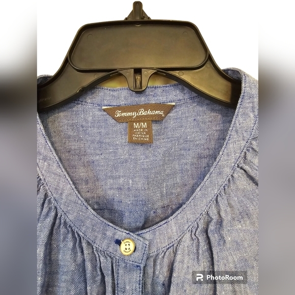 Tommy Bahama Blue Denim Linen Sleeveless Shirt Button Up Beach Boat Womens SizeM - Picture 2 of 3